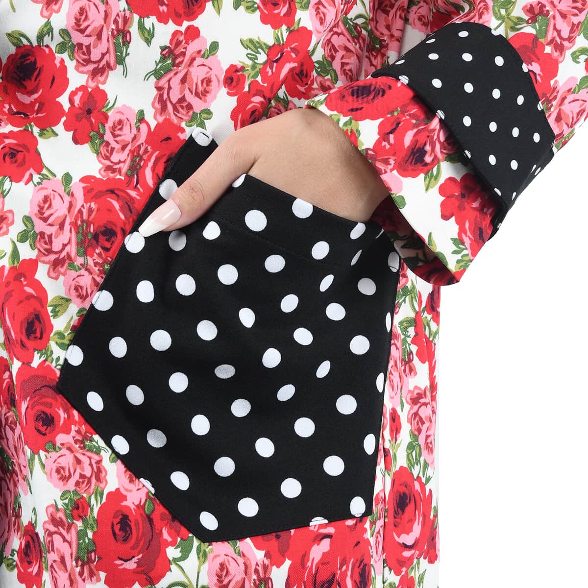 JOVIE Rose and Polka Dot Printed Asymmetrical Jacket with Stand Collar (S) image number 2