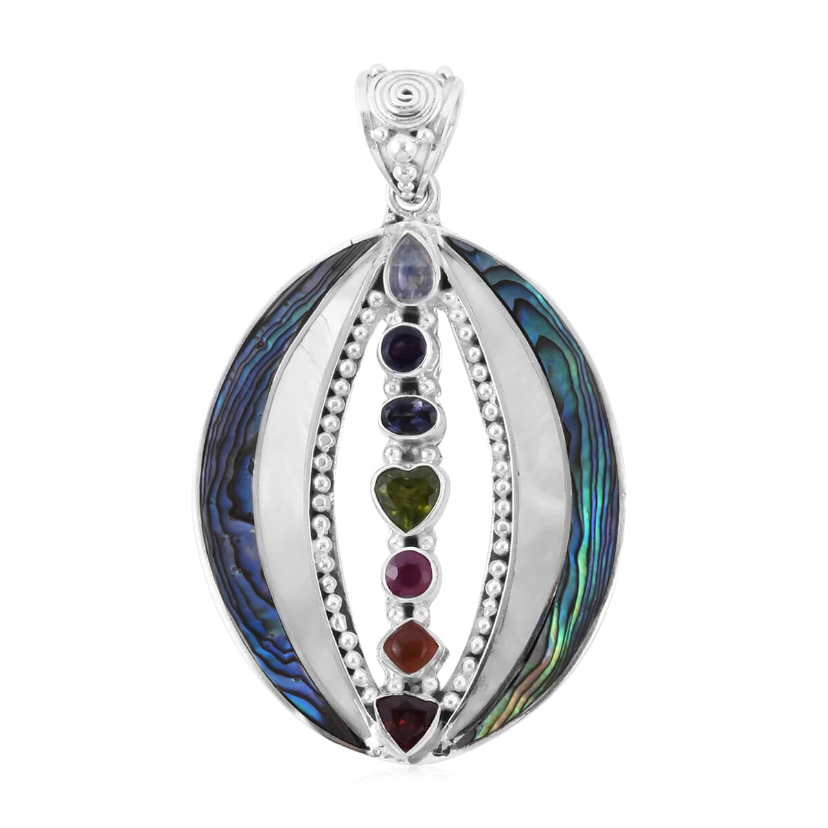 Sajen Silver Abalone Shell and Multi Gemstone Pendant in Sterling Silver 16.20 Grams 5.00 ctw image number 0