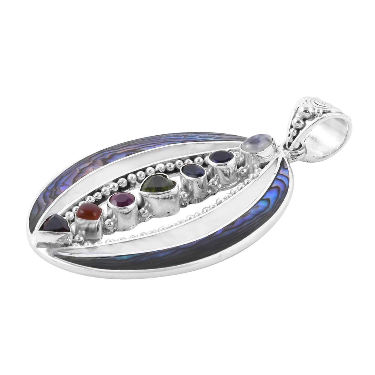 Sajen Silver Abalone Shell and Multi Gemstone Pendant in Sterling Silver 16.20 Grams 5.00 ctw image number 3