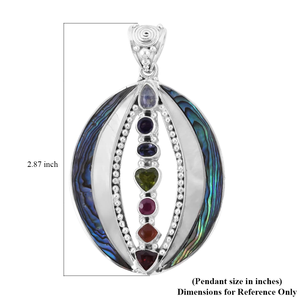 Sajen Silver Abalone Shell and Multi Gemstone Pendant in Sterling Silver 16.20 Grams 5.00 ctw image number 5