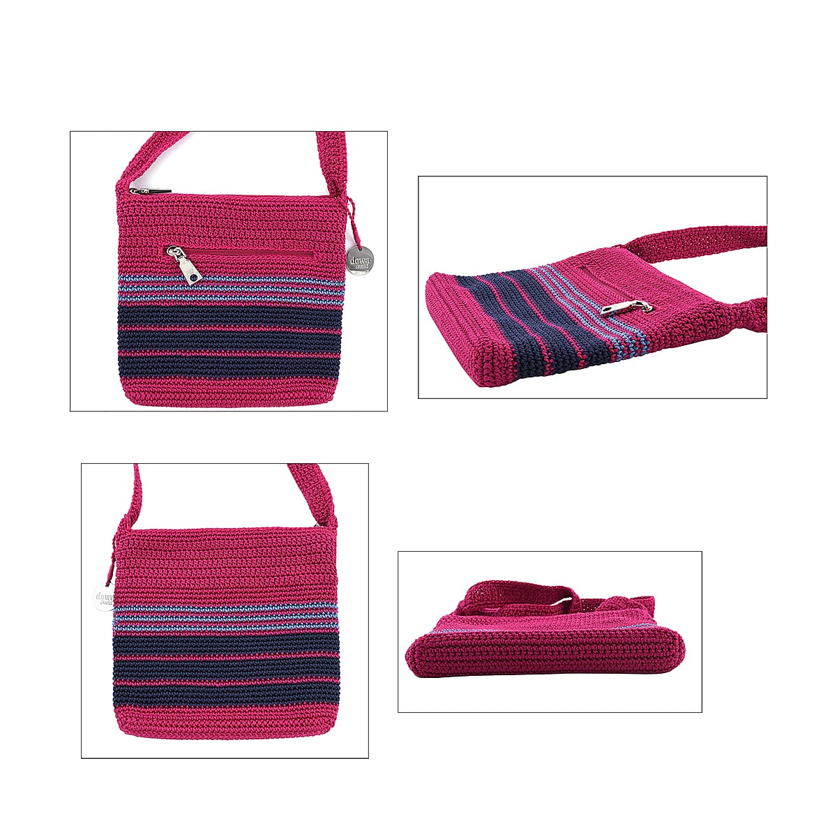 DOWA Dark Pink, Purple and Navy 100% Nylon Handwoven Crossbody Bag image number 1