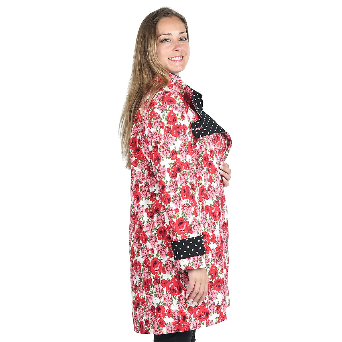 JOVIE Rose and Polka Dot Printed Asymmetrical Jacket with Stand Collar (L) image number 1
