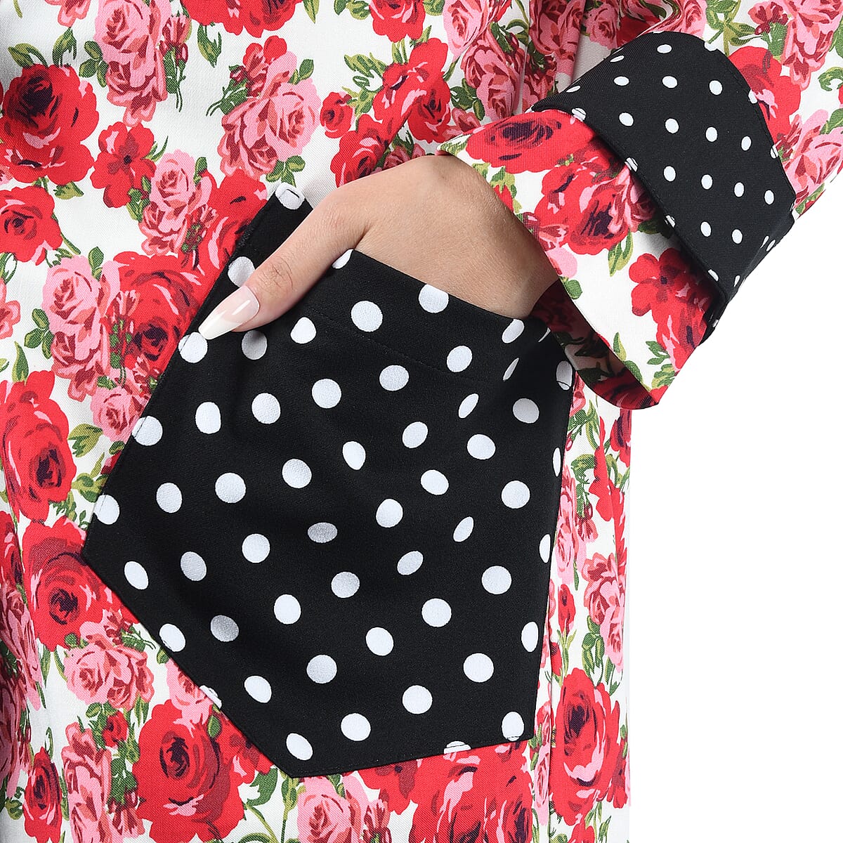JOVIE Rose and Polka Dot Printed Asymmetrical Jacket with Stand Collar (L) image number 2