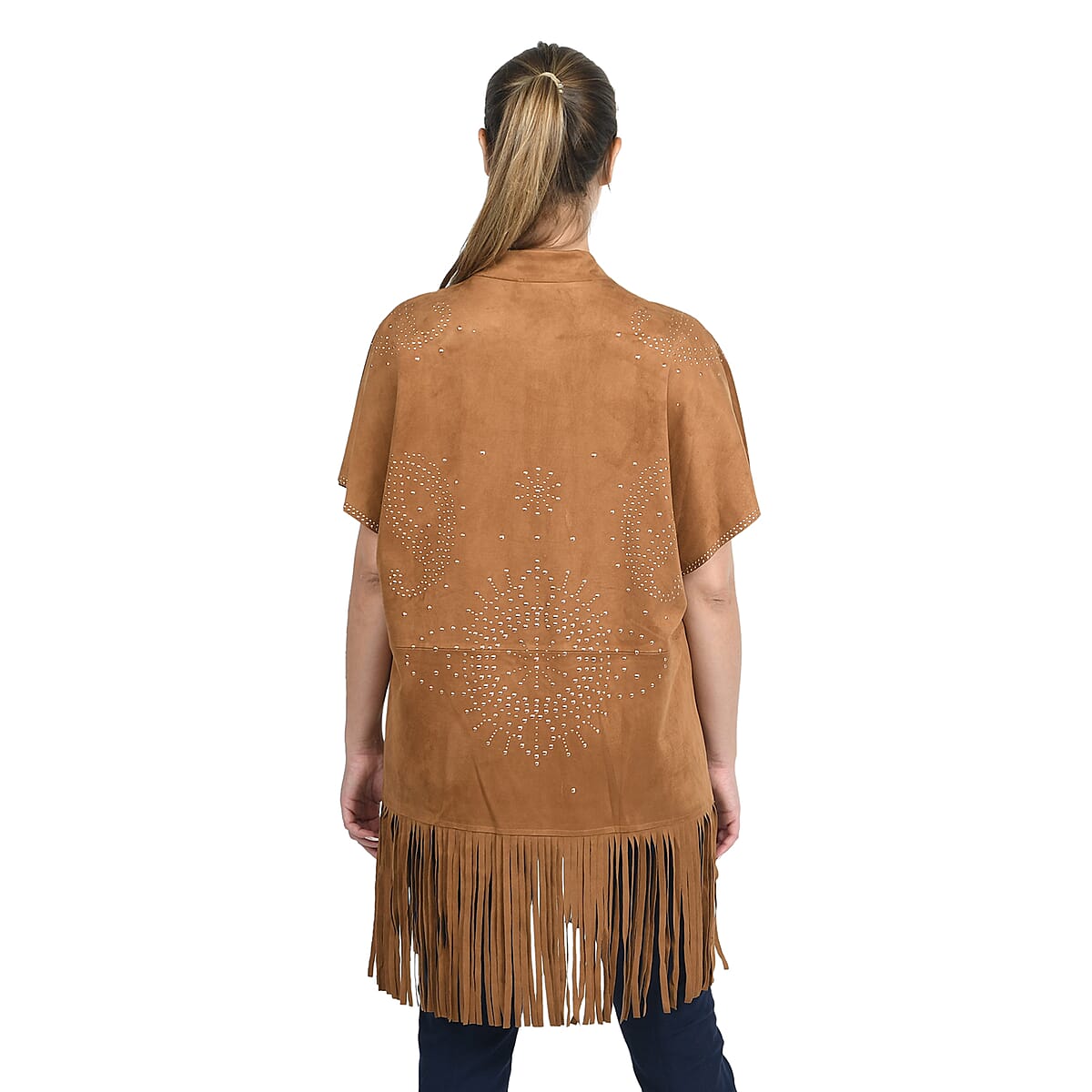 JOVIE Tan Western Style Cover-up with Fringe Hem image number 1