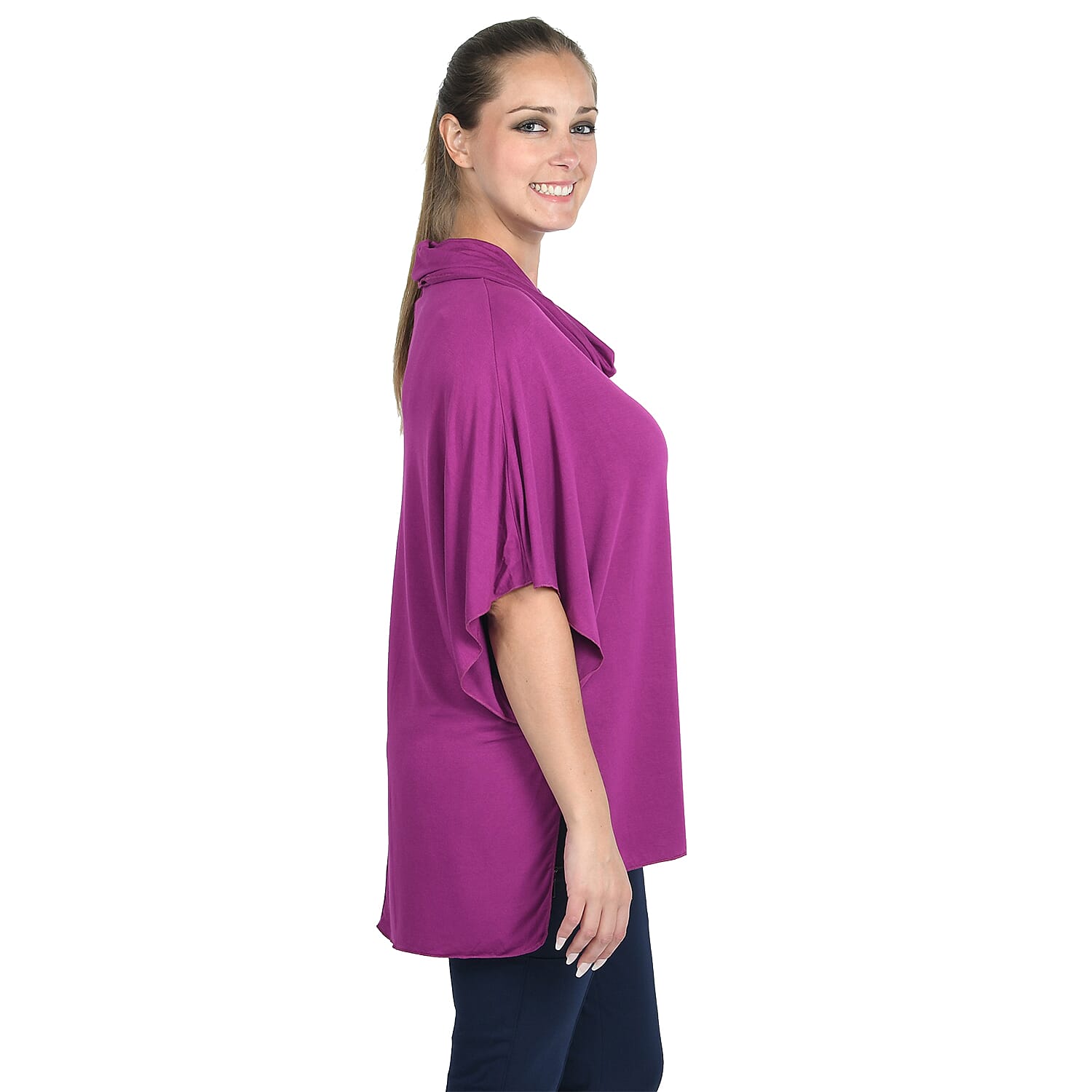 JOVIE Magenta Loose Drape Cowl Neck Top (S)