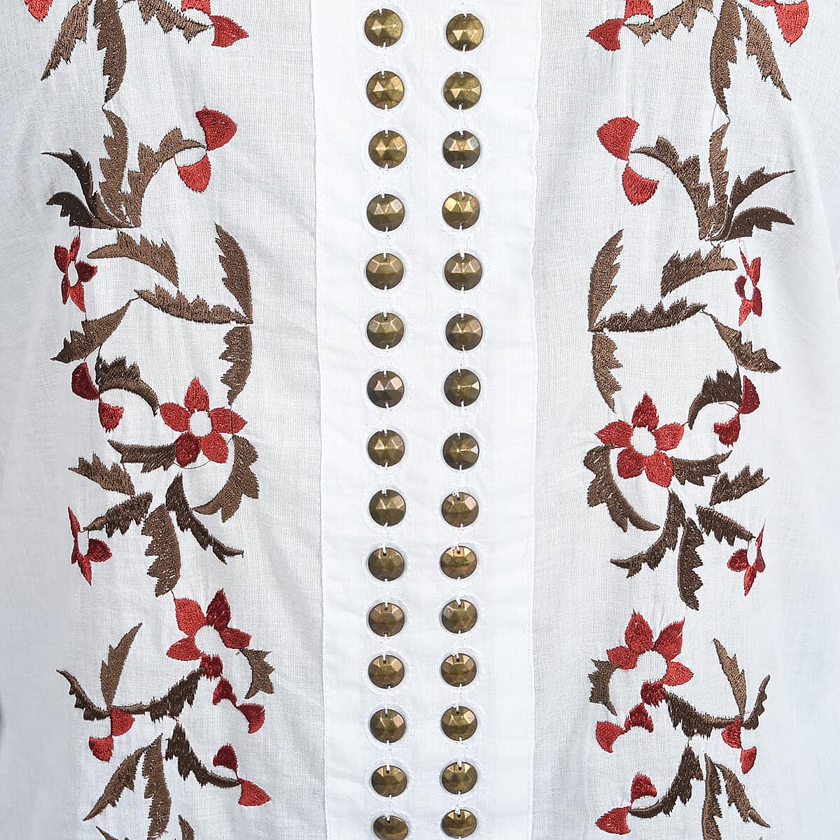 JOVIE White Floral Embroidered Bubble Sleeve Blouse with Stud Embellishments (L) image number 3