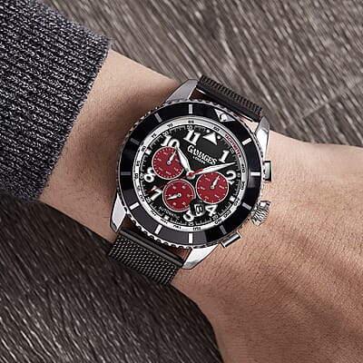 Gamages of London Limited Edition Hand Assembled Contemporary Sports Automatic Movement ION Plated Black Stainless Steel Watch 45mm with FREE GIFT PEN