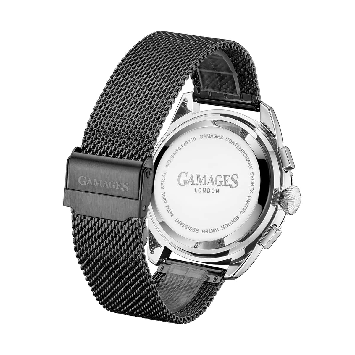 Gamages of London Limited Edition Hand Assembled Contemporary Sports Automatic Movement ION Plated Black Stainless Steel Watch 45mm with FREE GIFT PEN image number 3