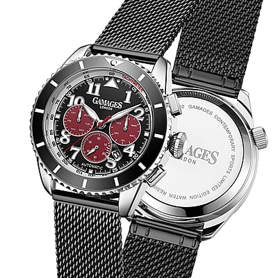 Gamages of London Limited Edition Hand Assembled Contemporary Sports Automatic Movement ION Plated Black Stainless Steel Watch 45mm with FREE GIFT PEN