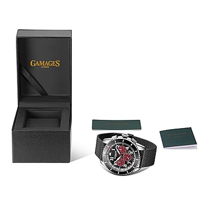 Gamages of London Limited Edition Hand Assembled Contemporary Sports Automatic Movement ION Plated Black Stainless Steel Watch 45mm with FREE GIFT PEN