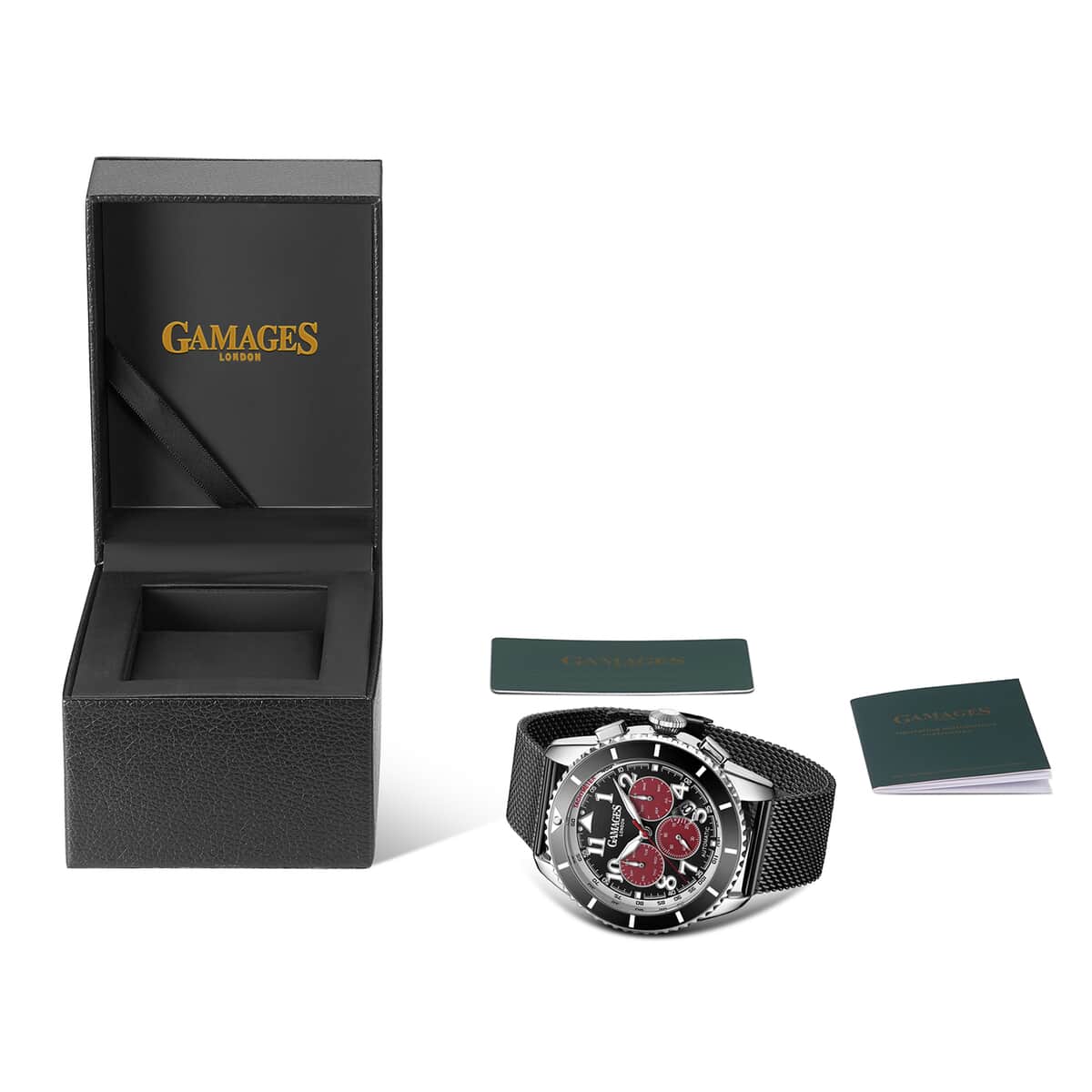 Gamages of London Limited Edition Hand Assembled Contemporary Sports Automatic Movement ION Plated Black Stainless Steel Watch 45mm with FREE GIFT PEN image number 5