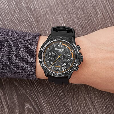 Gamages of London Limited Edition Hand Assembled Mechanical Racer Automatic Movement Silicone Strap Watch in Black (45mm) FREE GIFT PEN