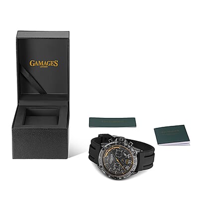 Gamages of London Limited Edition Hand Assembled Mechanical Racer Automatic Movement Silicone Strap Watch in Black (45mm) FREE GIFT PEN