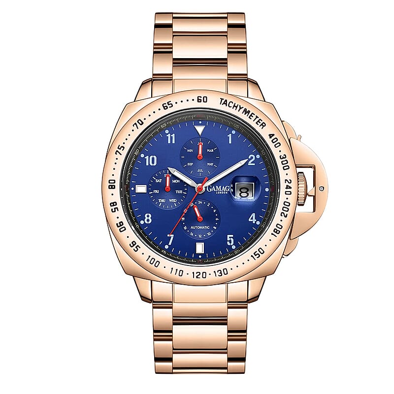 GAMAGES OF LONDON Limited Edition Hand Assembled Momentum Automatic Movement Watch in ION Plated RG Over Stainless Steel (45mm) with FREE GIFT PEN