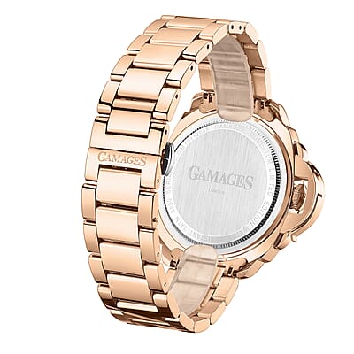 GAMAGES OF LONDON Limited Edition Hand Assembled Momentum Automatic Movement Watch in ION Plated RG Over Stainless Steel (45mm) with FREE GIFT PEN