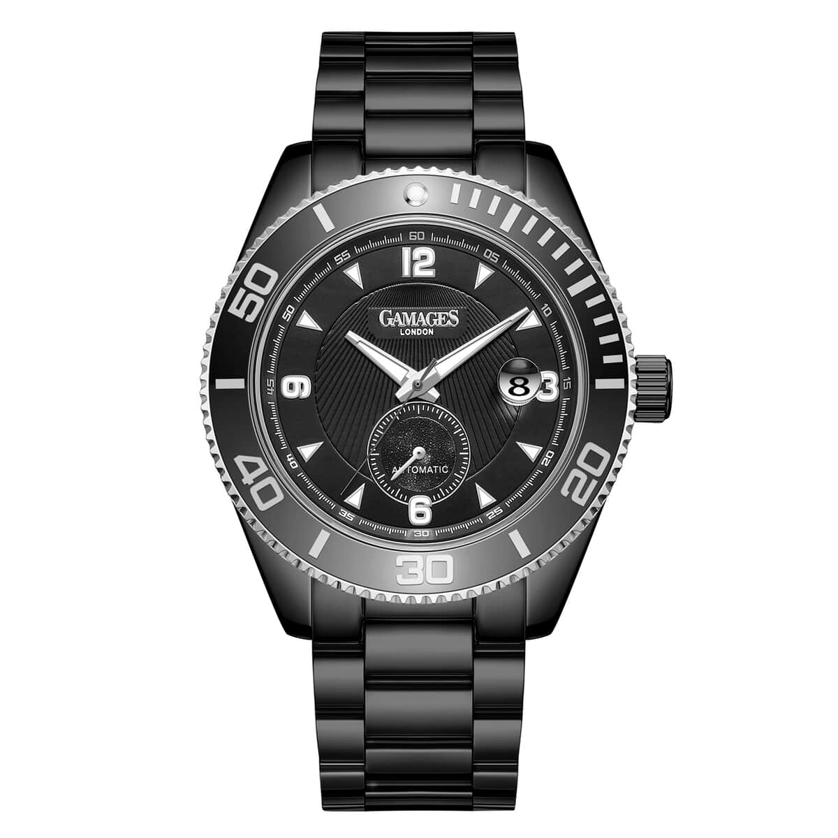 GAMAGES OF LONDON Limited Edition Hand Assembled Vibrant Sports Automatic Movement Watch in ION Plated Black Stainless Steel (45mm) FREE GIFT PEN image number 0