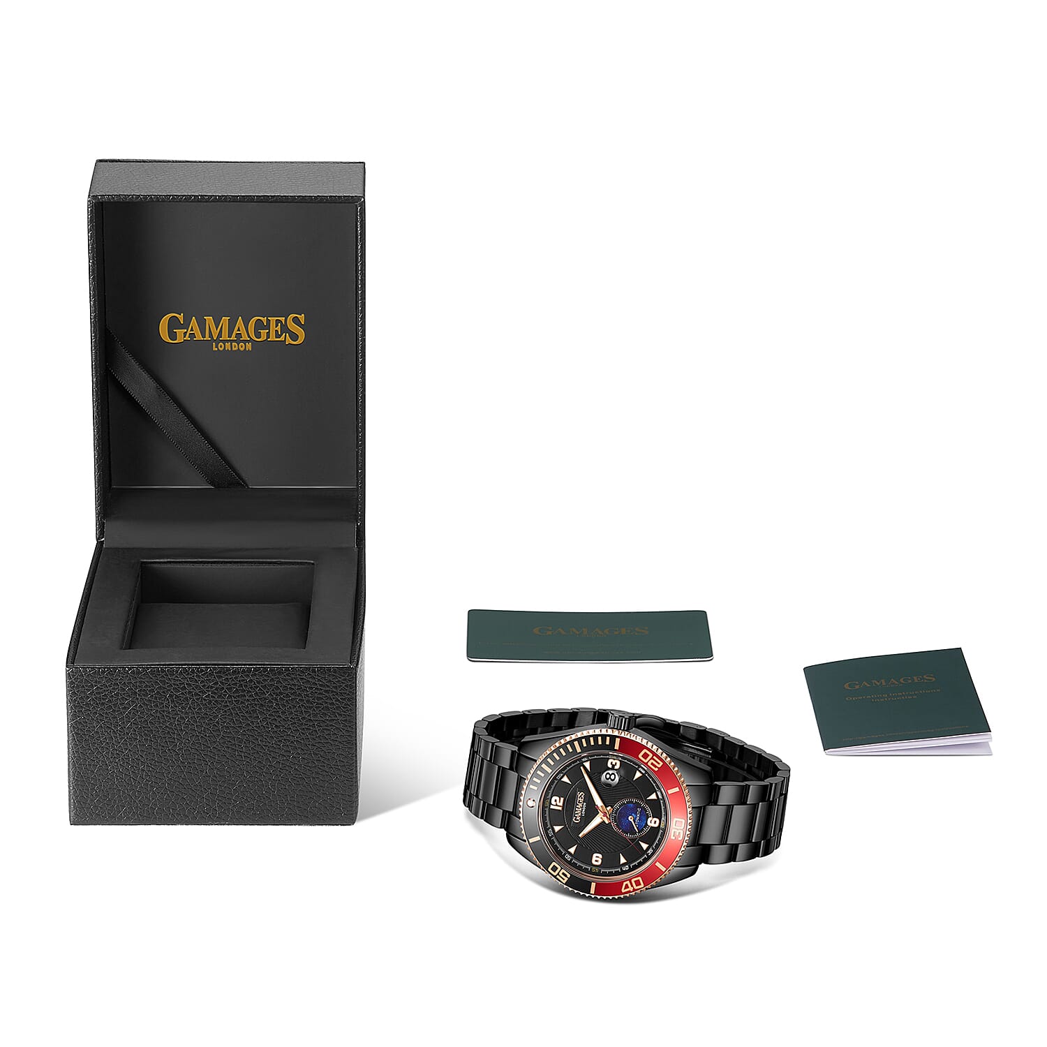 GAMAGES OF LONDON Limited Edition Hand Assembled Vibrant Sports Automatic Movement Watch in ION Plated Black Stainless Steel (45mm) FREE GIFT PEN