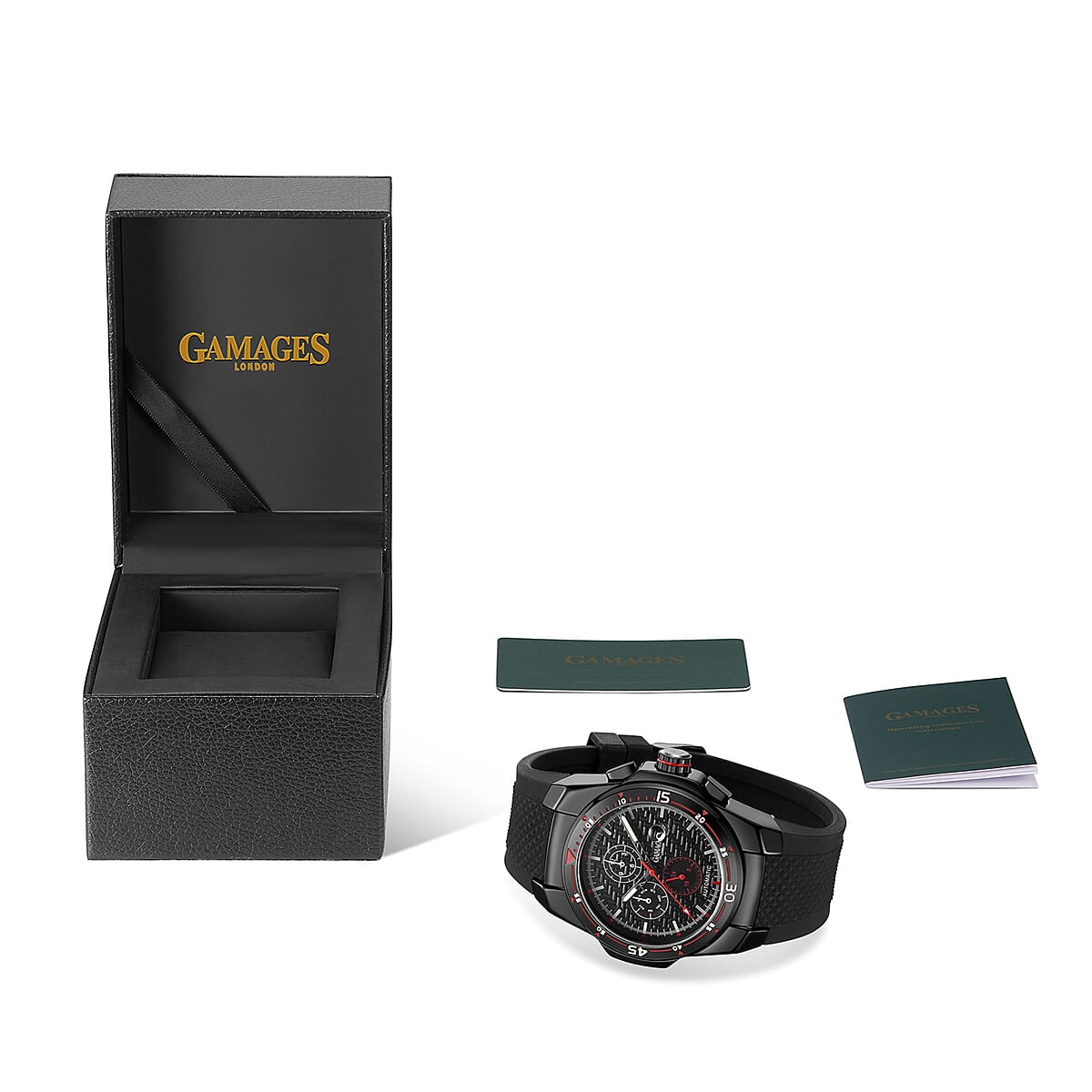 GAMAGES OF LONDON Limited Edition Hand Assembled Virtuo Automatic Movement Silicone Strap Watch in Black (45mm) image number 4