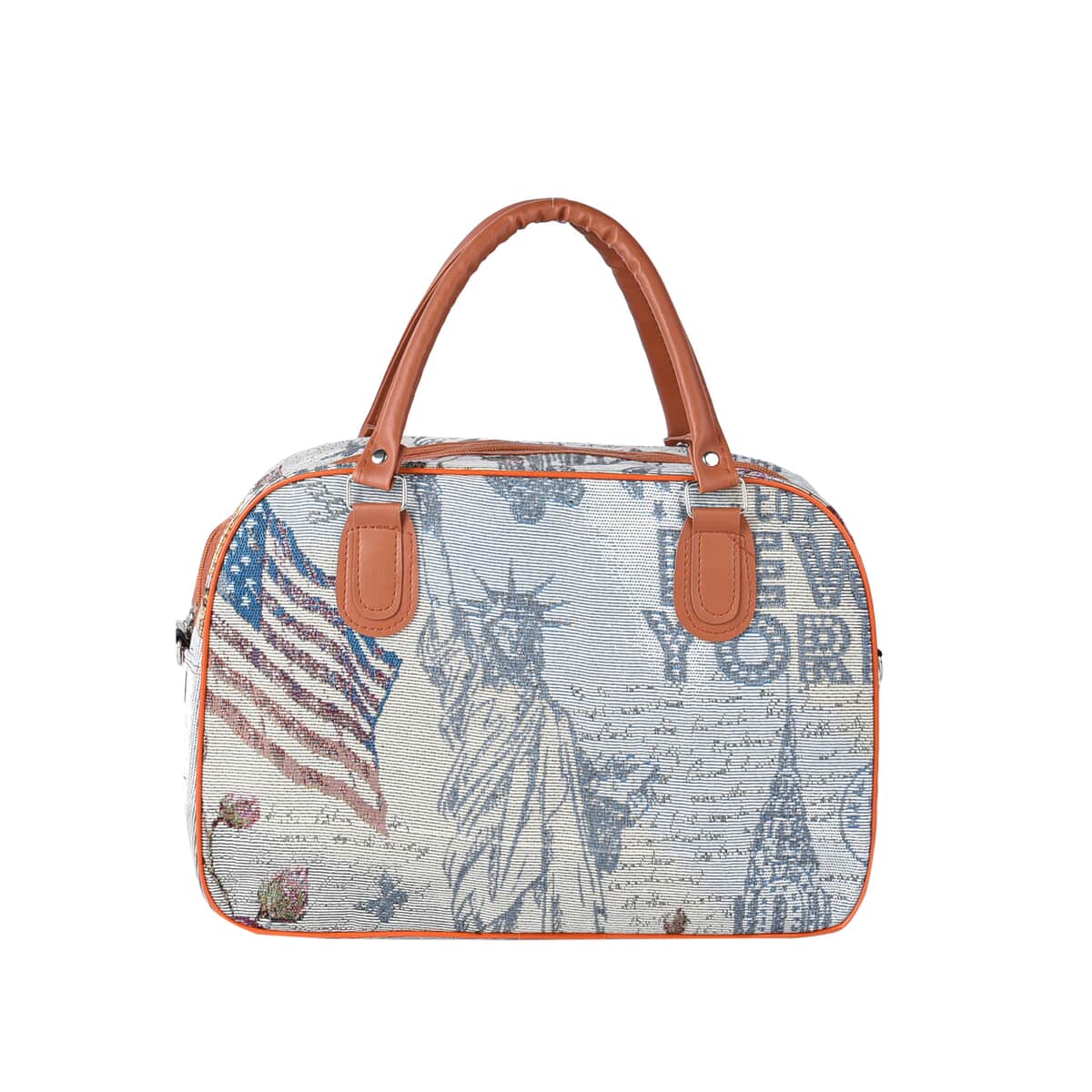 NY Closeout Statue of Liberty Tapestry Top Zip Travel Duffle Bag with 38 Inches Shoulder Strap image number 0