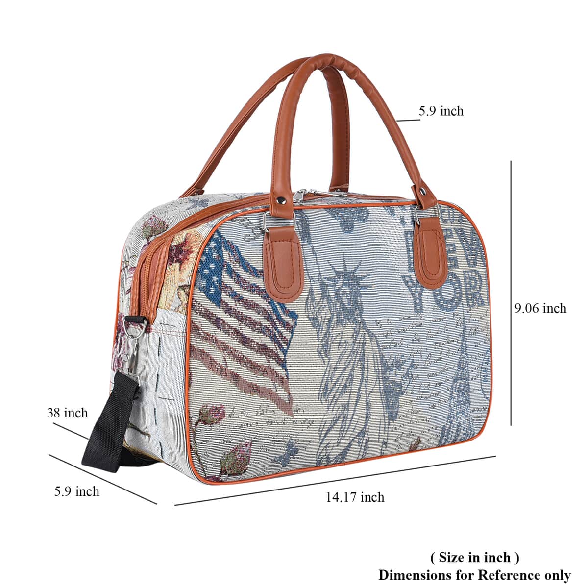 NY Closeout Statue of Liberty Tapestry Top Zip Travel Duffle Bag with 38 Inches Shoulder Strap image number 6