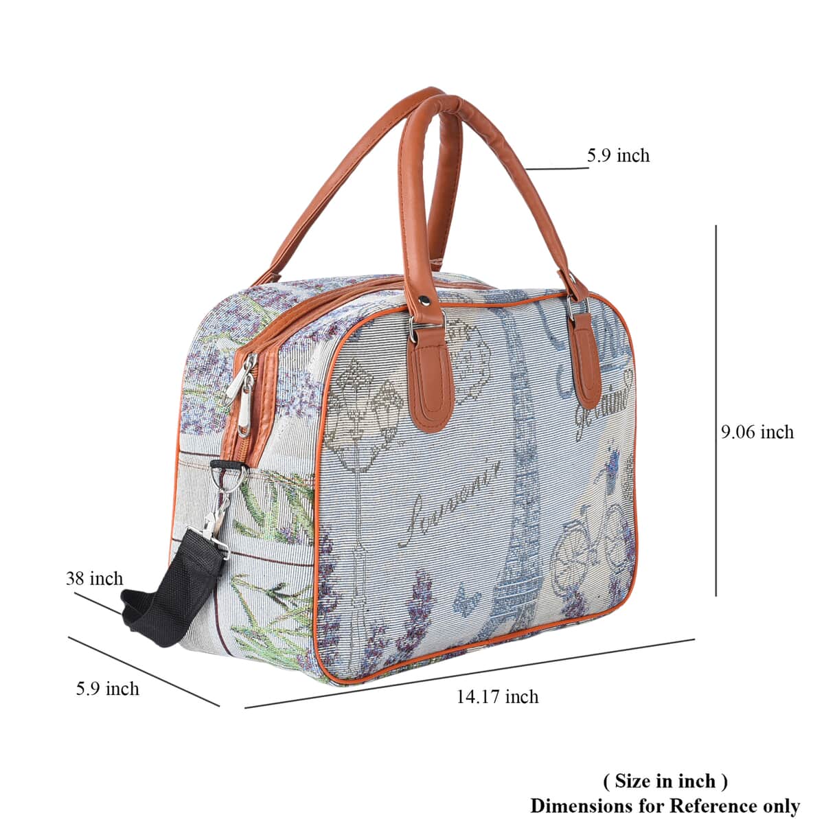 NY Closeout Eiffel Tower Tapestry Top Zip Travel Duffle Bag with 38 Inches Shoulder Strap image number 6
