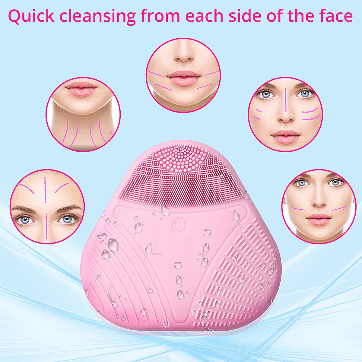 Pink Triangular Shape Silicone Face Cleanser with 5 Adjustable Vibration Level image number 1