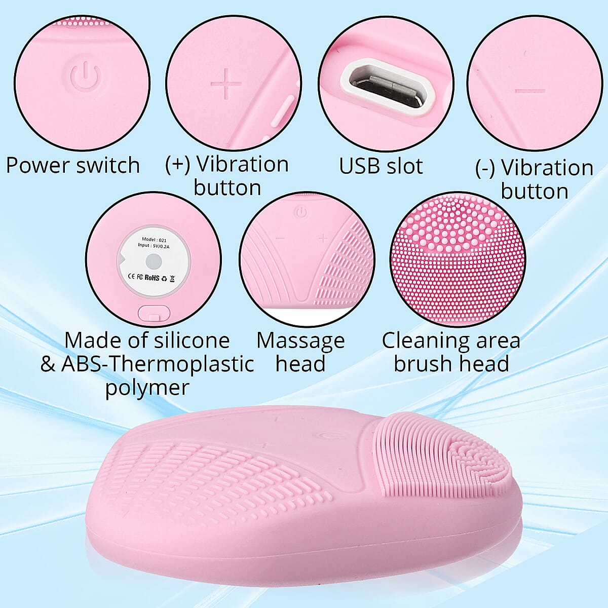Pink Triangular Shape Silicone Face Cleanser with 5 Adjustable Vibration Level image number 3