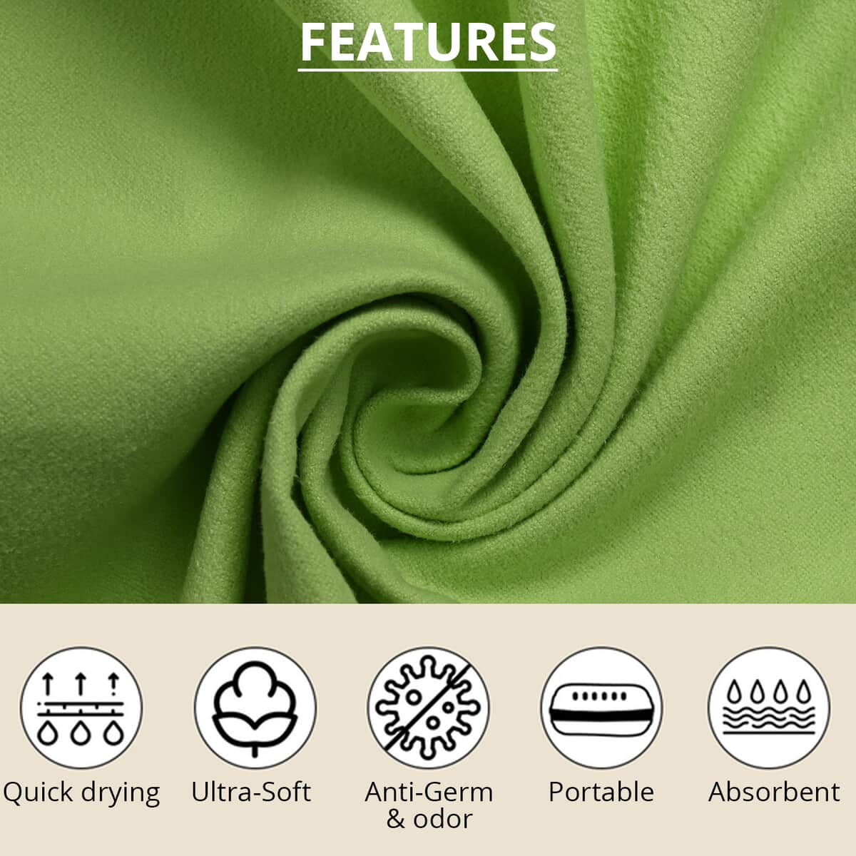 Homesmart Green Portable Quick Drying Sport Towel (85% Polyester and 15% Polyamide) image number 2