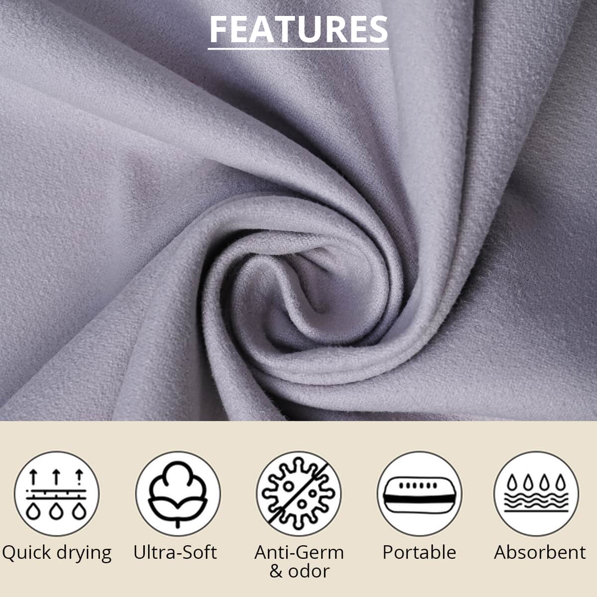 Homesmart Gray Portable Quick Drying Sport Towel (85% Polyester and 15% Polyamide) image number 2