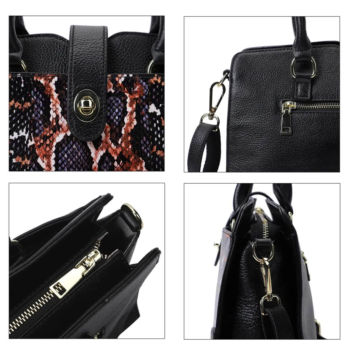 Black and Purple Snake Print Genuine Leather Convertible Tote Bag for Women , Purses , Satchel Purse , Shoulder Handbag , Designer Tote Handbag image number 6