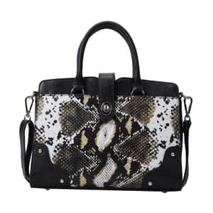 Black and Beige Snake Print Genuine Leather Convertible Tote Bag for Women , Purses , Satchel Purse , Shoulder Handbag , Designer Tote Handbag