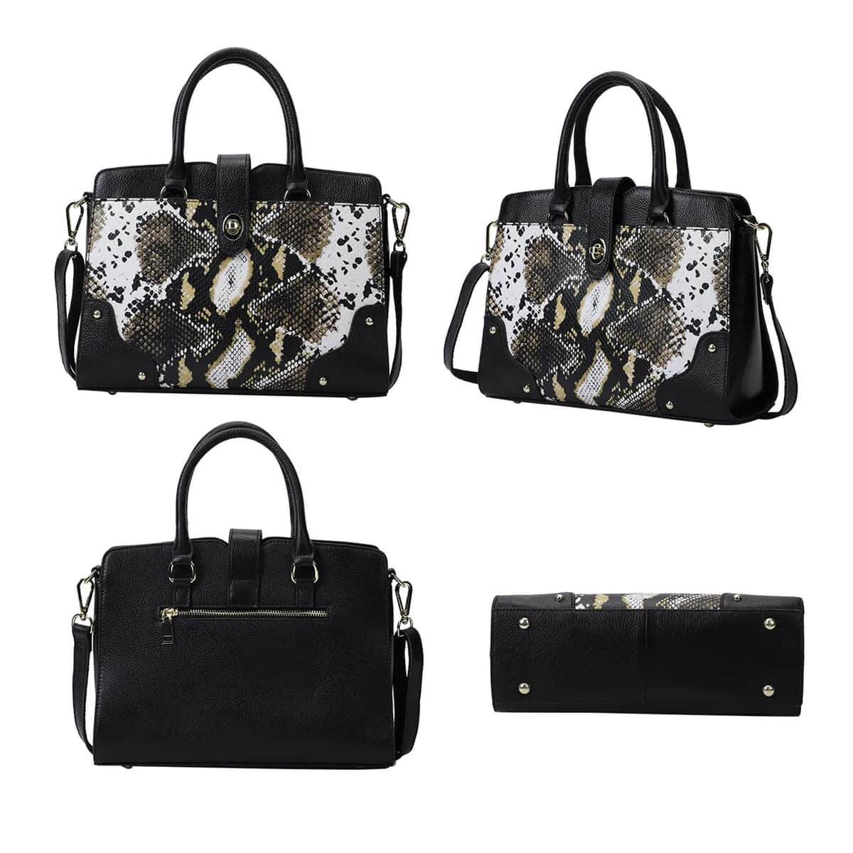 Black and Beige Snake Print Genuine Leather Convertible Tote Bag for Women , Purses , Satchel Purse , Shoulder Handbag , Designer Tote Handbag image number 5