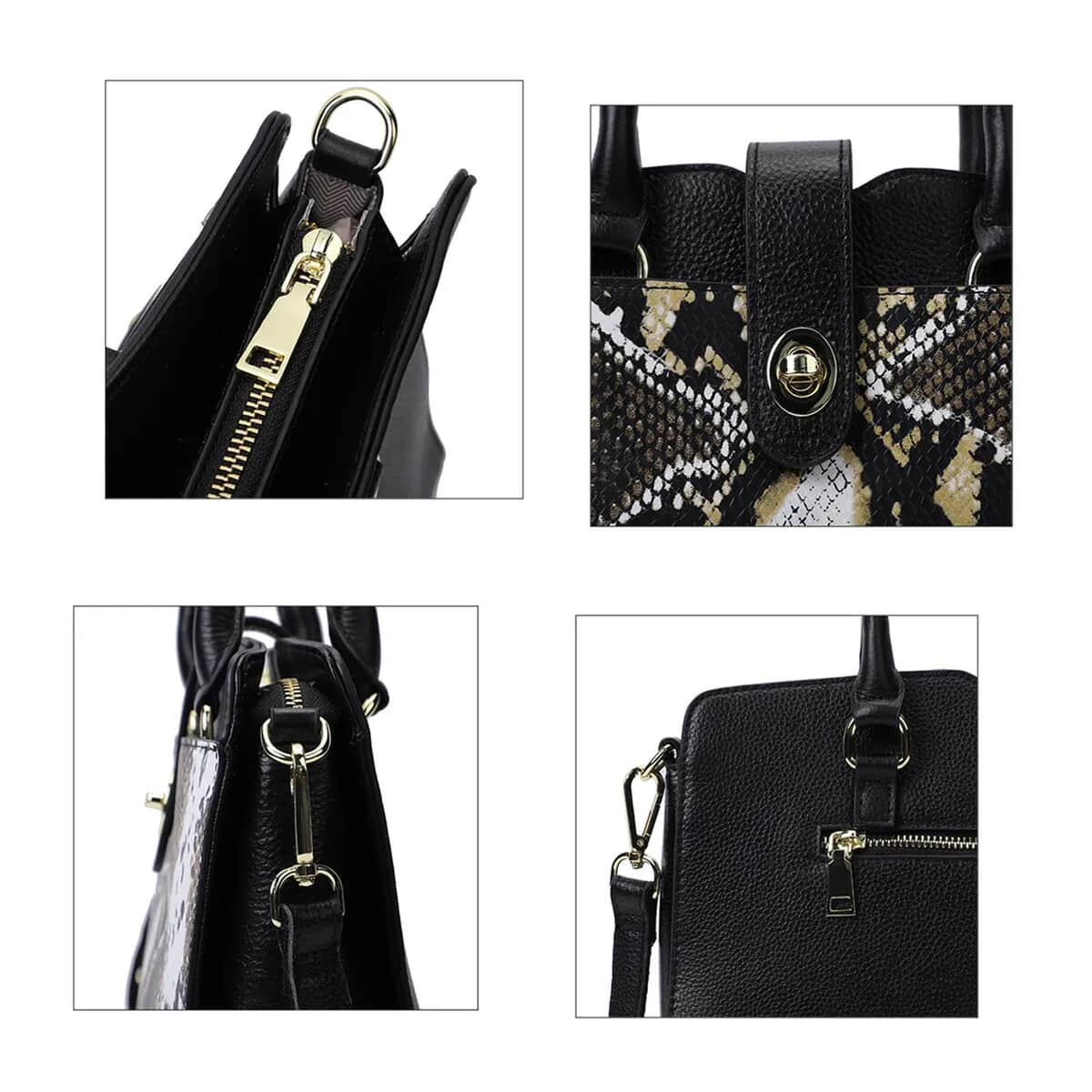 Black and Beige Snake Print Genuine Leather Convertible Tote Bag for Women , Purses , Satchel Purse , Shoulder Handbag , Designer Tote Handbag image number 6