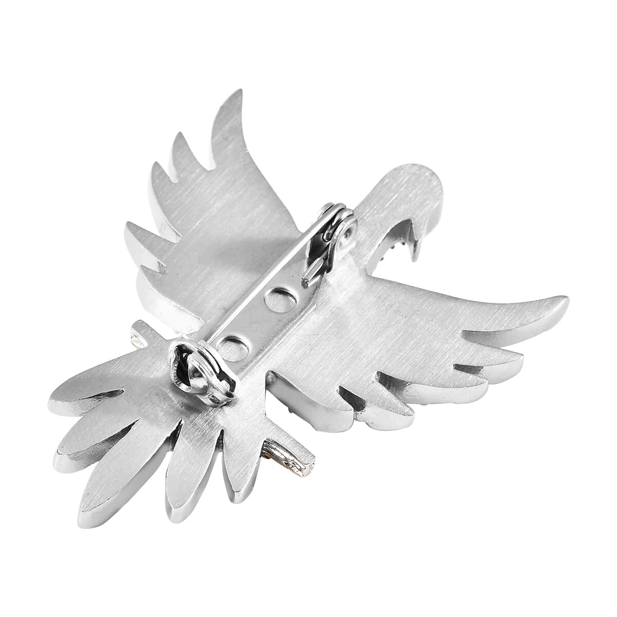 Blue and White Austrian Crystal Open Wings Dove Brooch in ION Plated Yellow Gold and Stainless Steel image number 3