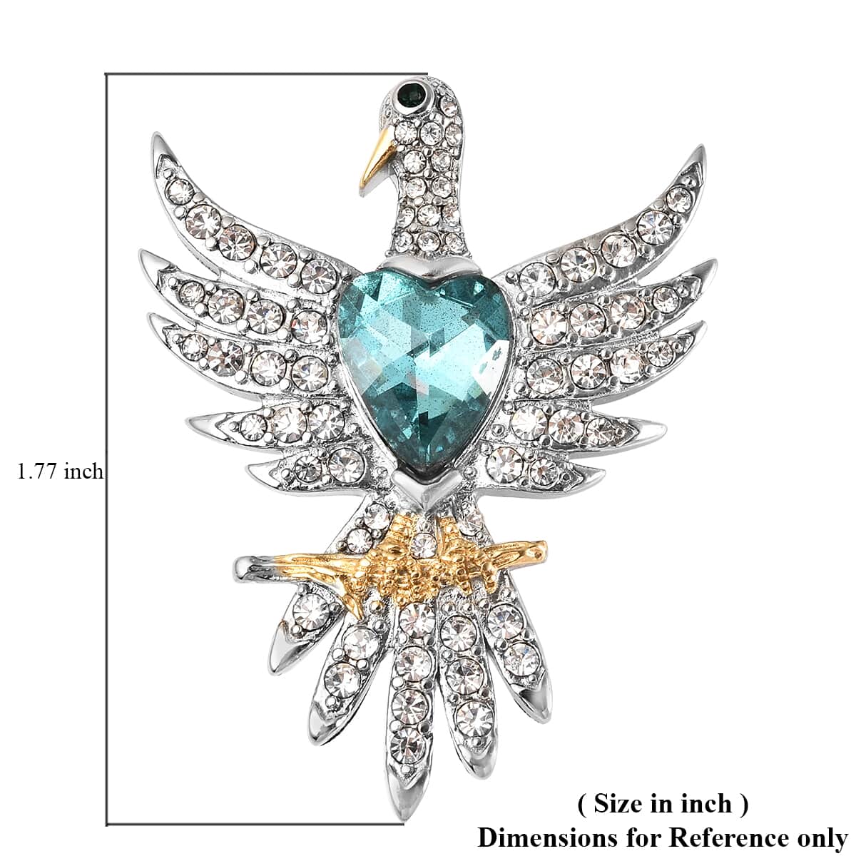 Blue and White Austrian Crystal Open Wings Dove Brooch in ION Plated Yellow Gold and Stainless Steel image number 4