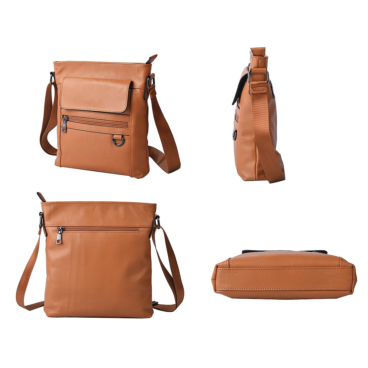 Studio Collection Genuine Leather Organizational Crossbody Bag -Brown with Shoulder Strap image number 3