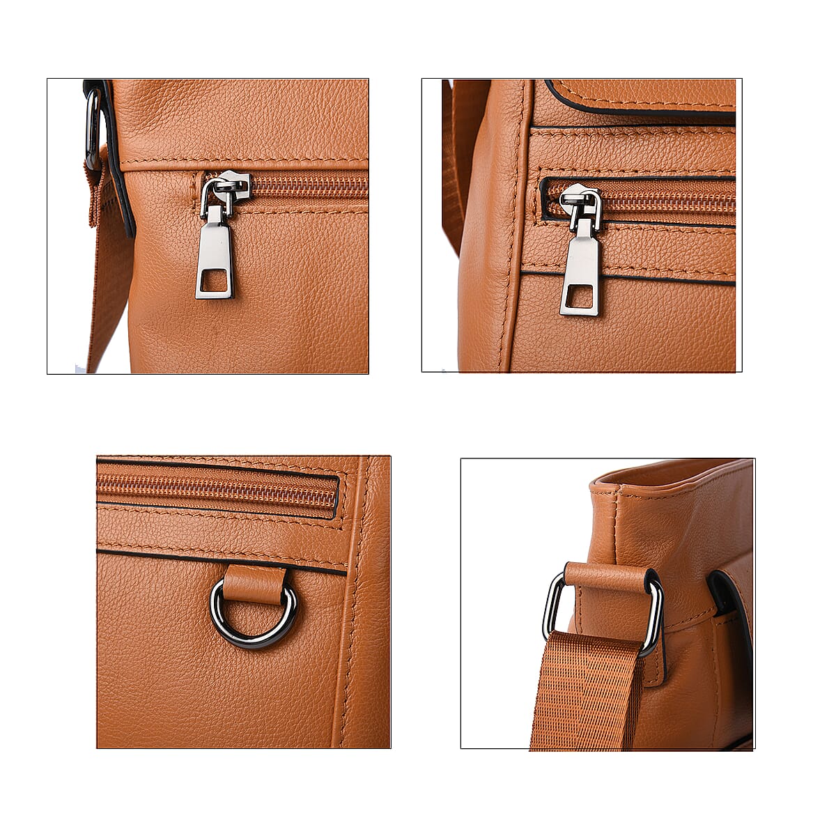 Studio Collection Genuine Leather Organizational Crossbody Bag -Brown with Shoulder Strap image number 4