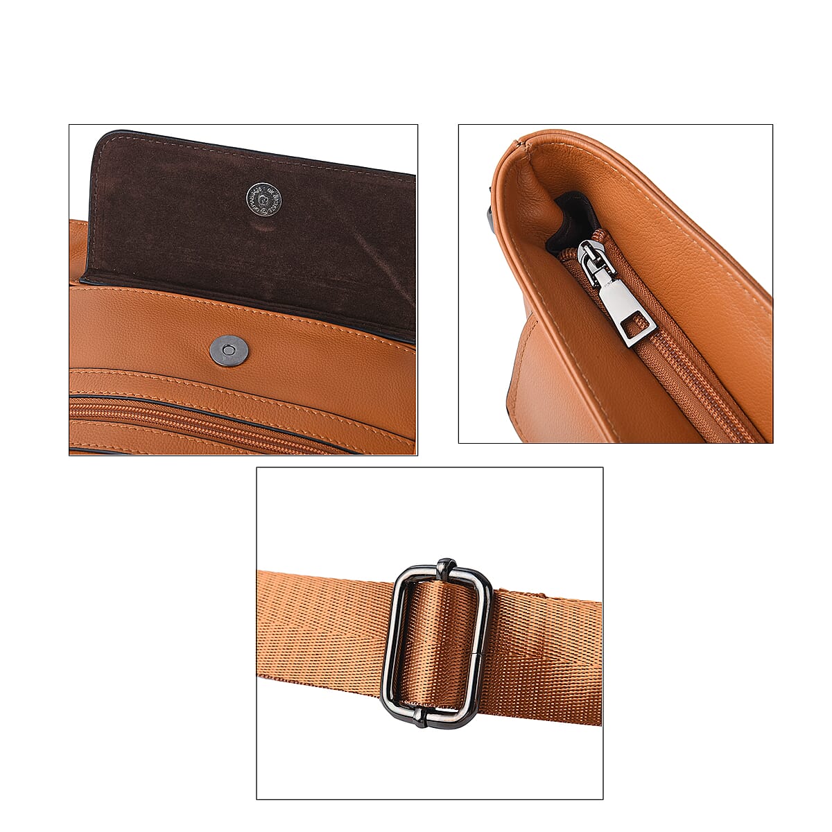 Studio Collection Genuine Leather Organizational Crossbody Bag -Brown with Shoulder Strap image number 5