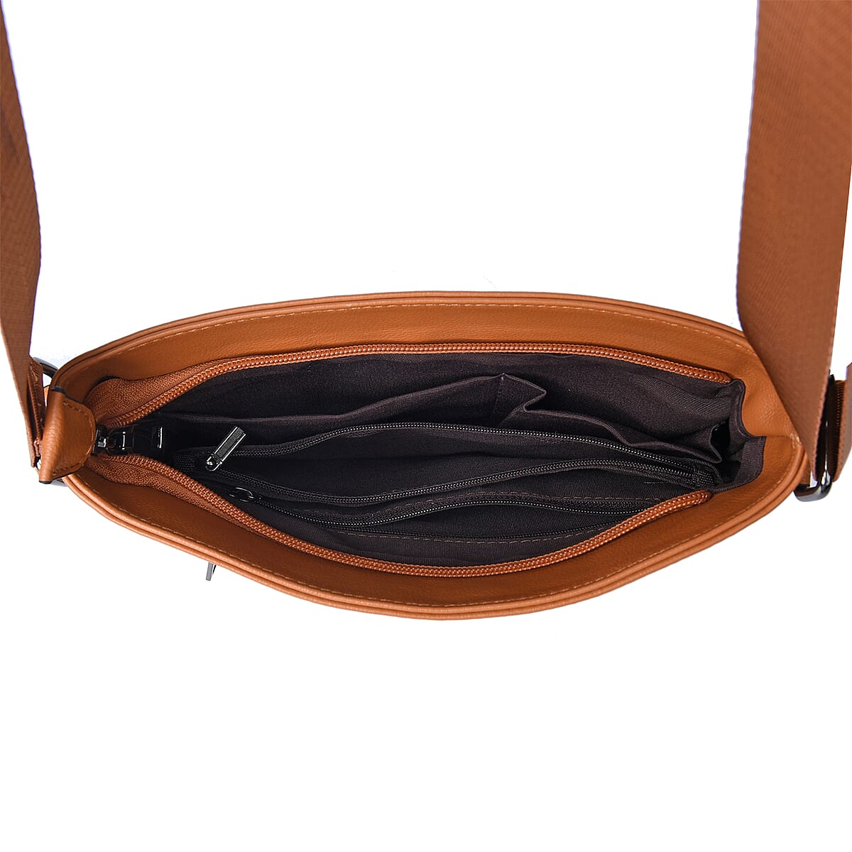 Studio Collection Genuine Leather Organizational Crossbody Bag -Brown with Shoulder Strap image number 6