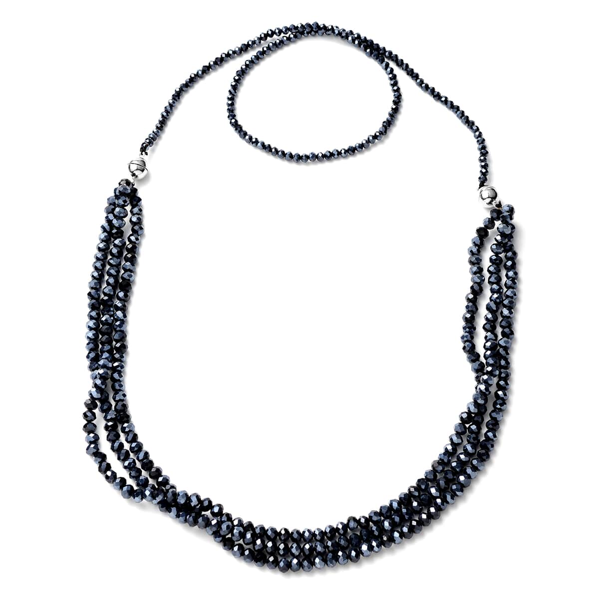 Simulated Hematite Diamond Beaded Multi Wear Detachable Necklace 36 Inches in Silvertone image number 0