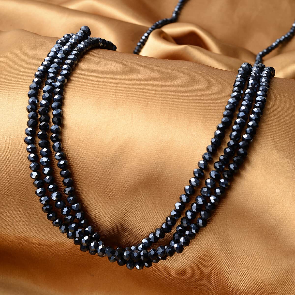 Simulated Hematite Diamond Beaded Multi Wear Detachable Necklace 36 Inches in Silvertone image number 1