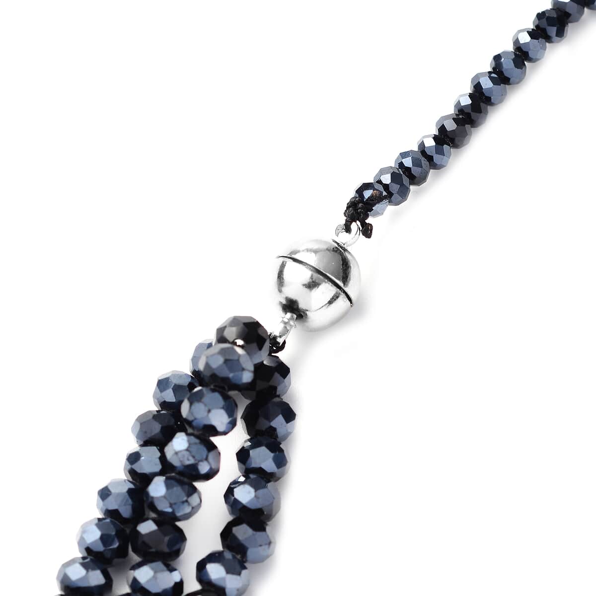 Simulated Hematite Diamond Beaded Multi Wear Detachable Necklace 36 Inches in Silvertone image number 2