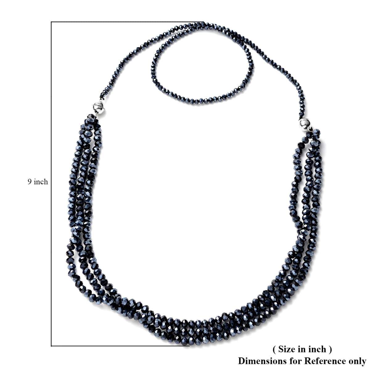 Simulated Hematite Diamond Beaded Multi Wear Detachable Necklace 36 Inches in Silvertone image number 3