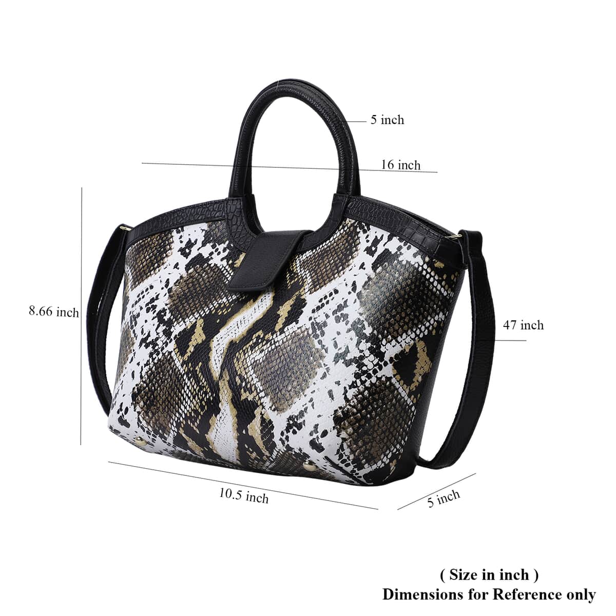 Hong Kong Closeout Collection Black and Brown Snakeskin Print Genuine Leather Convertible Tote Bag image number 5