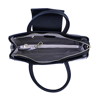 Hong Kong Closeout Collection Black and Brown Snakeskin Print Genuine Leather Convertible Tote Bag with Flap Lock & Zip Closure