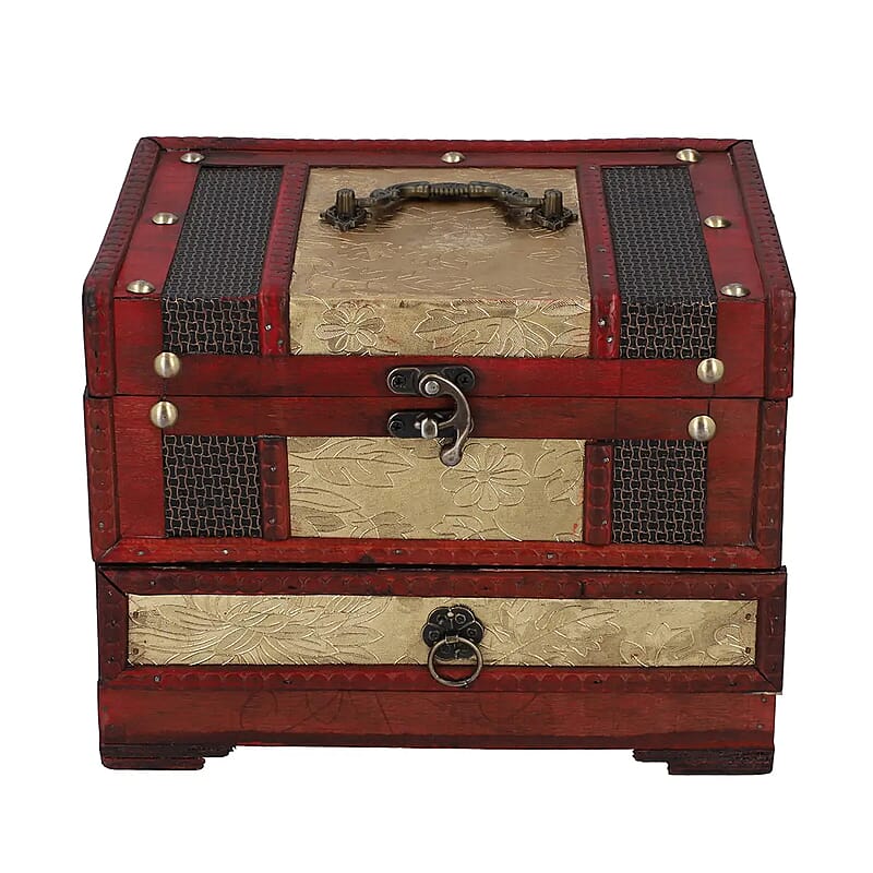MDF 3 Layer Golden Floral Embossed Pattern Wooden Jewelry Box, Jewelry Storage Box for Women, Jewelry Case, Jewelry Organizer
