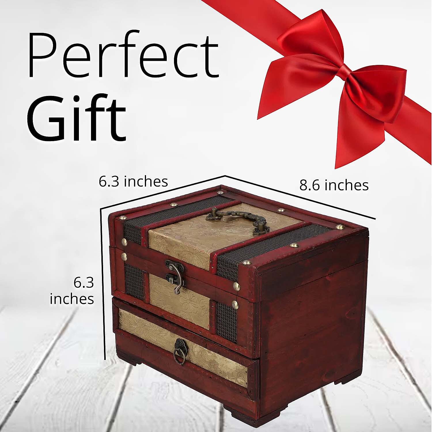 MDF 3 Layer Golden Floral Embossed Pattern Wooden Jewelry Box, Jewelry Storage Box for Women, Jewelry Case, Jewelry Organizer