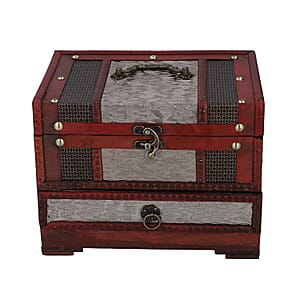 3 Layer Silver Floral Embossed Pattern Wooden Jewelry Box