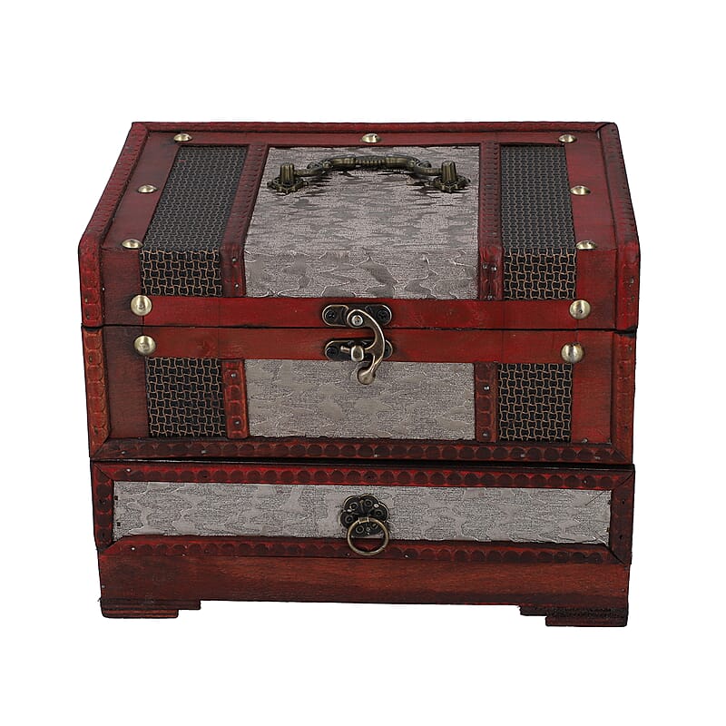 3 Layer Silver Floral Embossed Pattern Wooden Jewelry Box