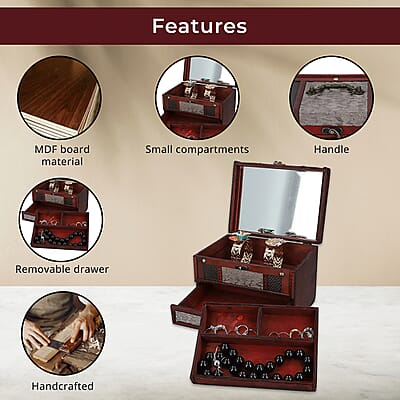3 Layer Silver Floral Embossed Pattern Wooden Jewelry Box